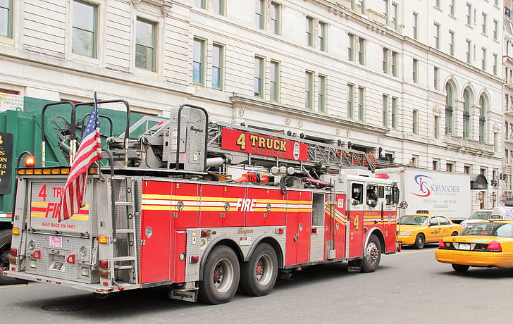new york feuerwehrtruck, FDNY, FireBrigade, Fire truck NewYork, new york city fire department, USA, new york brandkår