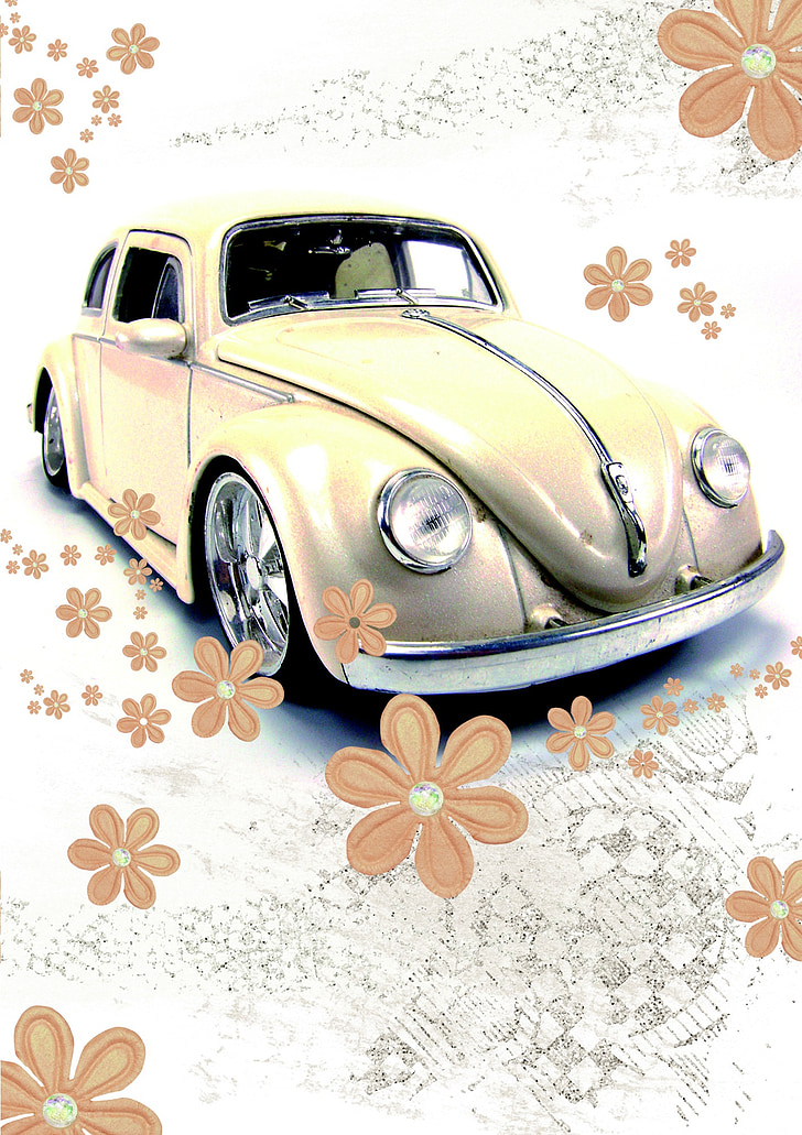 conduire permis de, VW beetle, Beetle, carte rétro, carte de voeux, Volkswagen, Auto