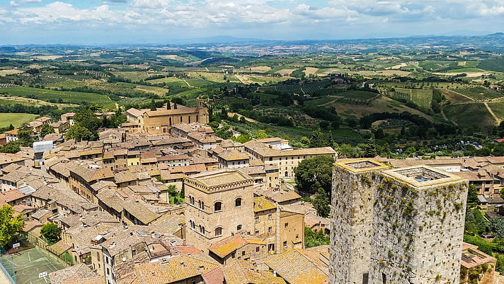 San gimignano, İtalya, Toskana, Şehir, Orta Çağ, kuleleri, manzara
