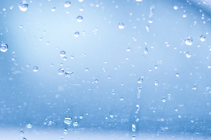 Wasser, Regen, Glas, Tropfen, Blau, Hintergründe, abstrakt