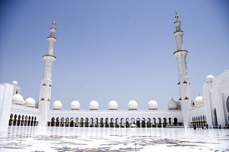 the grand mosque, white marble, islam, mosque, minaret, architecture, famous Place