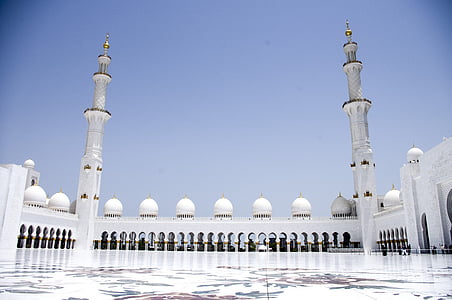 the grand mosque, white marble, islam, mosque, minaret, architecture, famous Place