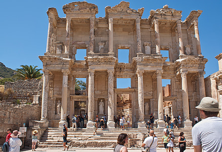 celsus bibliotek, antika, romerska, byggnad, Efesos, Anatolien, Selcuk