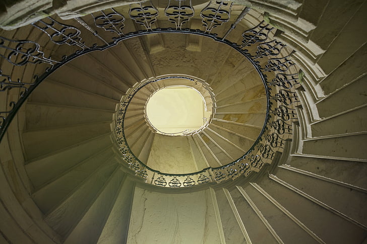 escalera, circular, curva de, diseño, escalera, piedra, forma