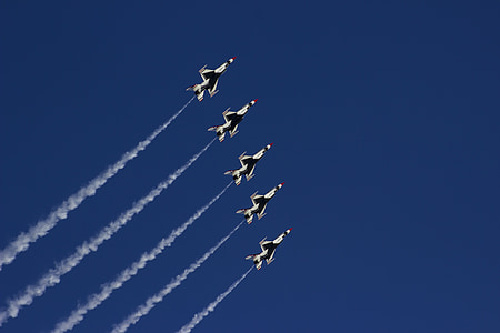 airshow, thunderbirds, nellis air force base, f-16, military, airplane, fly