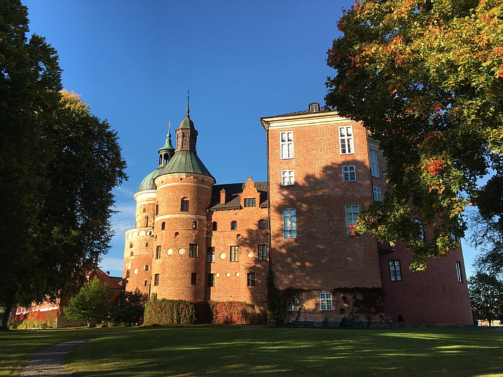 Gripsholm slot, Castle, efterår, Mariefred, Sverige, himmel