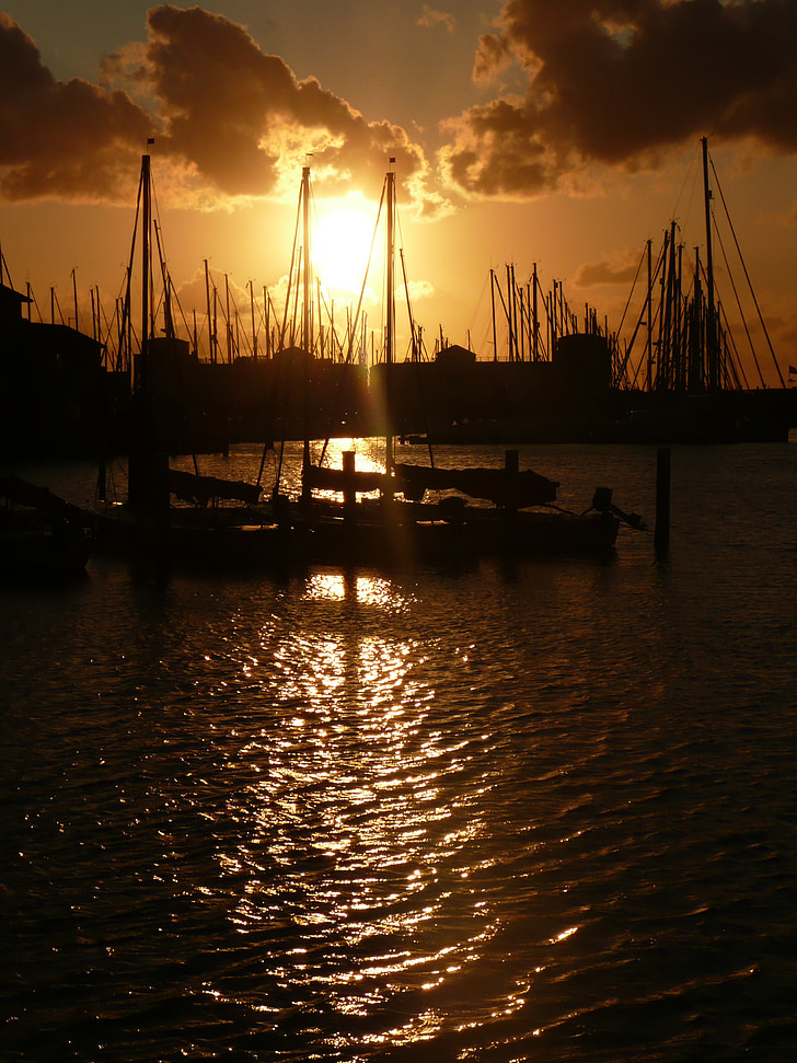 вечер небето, grewelinger море, пристанище zeelande, порт, лодки, Холандия