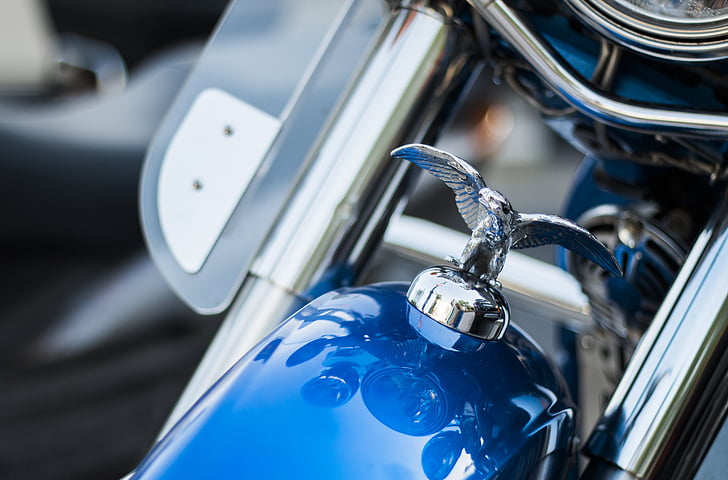 bicicleta, motociclista, azul, marca, cromado, clássico, projeto