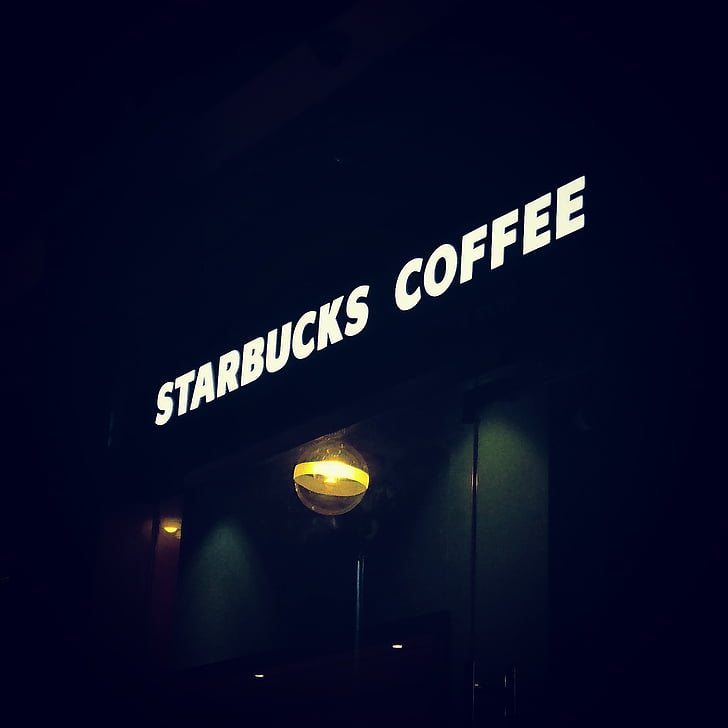 äri, kohvik, kohvi, tume, valgustatud, Starbucks