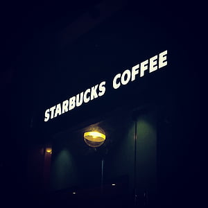 entreprise, café, café, sombre, enluminés, Starbucks