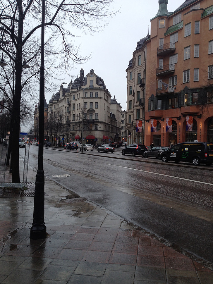 Stockholm, hari hujan, Kota, arsitektur, Swedia, Eropa, Pariwisata