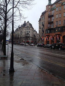 Stockholm, deštivý den, město, Architektura, Švédština, Evropská, cestovní ruch
