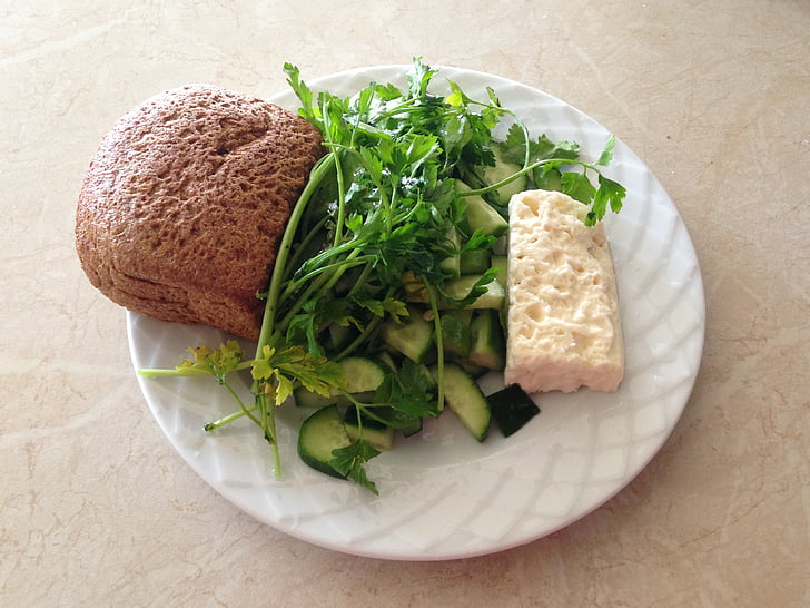le petit déjeuner, fromage, pain, salade, vert, cure de désintoxication