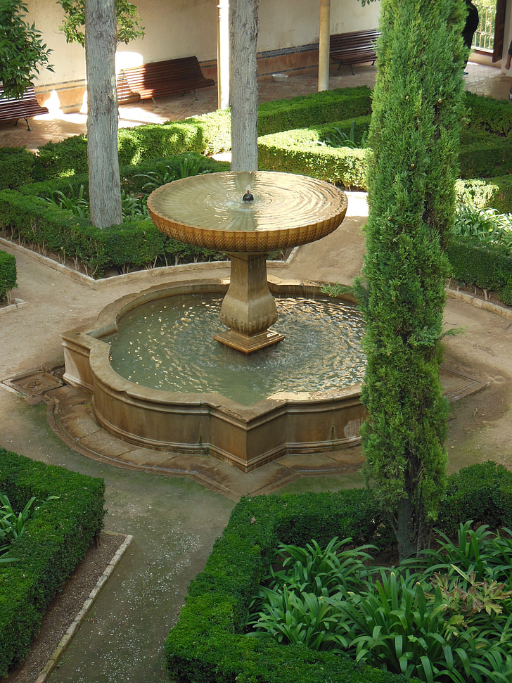 alhambra, fountain, spain, granada, garden, moorish, water basin