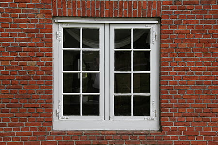 venster, oude, glas, vensterglas, baksteen, rood