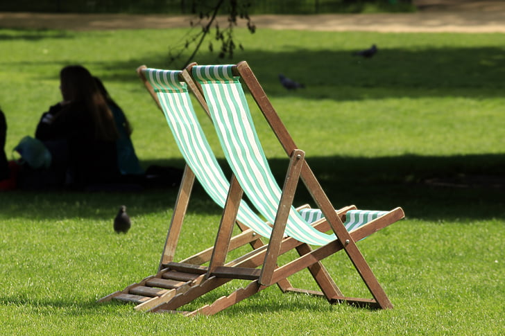 krzesła drewniane, zrelaksować się, Saint jame'' s park, w promieniach słońca, Fotel, ogród, Londyn