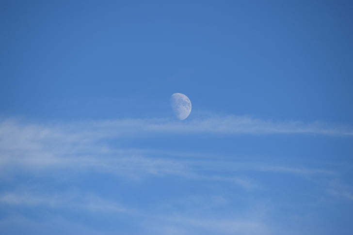 Luna, wolken, hemel, blauw, blauwe hemel, mysterieuze, maan