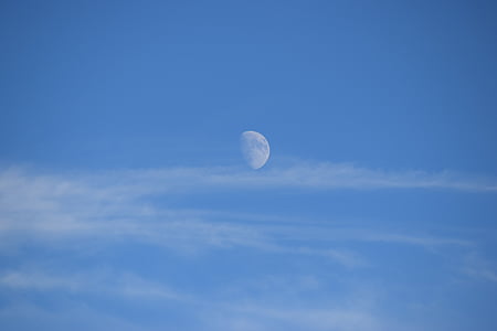 Luna, núvols, cel, blau, cel blau, misteriós, Lluna