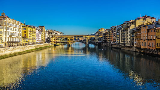Florence, Ponte vecchio, Jembatan, Italia, air, Sungai, gambar cermin