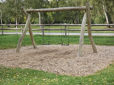 playground, children, swing, play, wood, brown, green