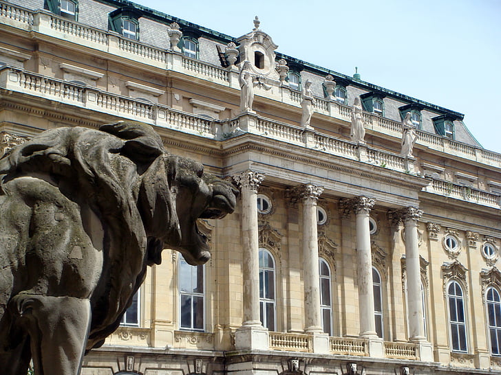 Budapest, facade, Palace, Leon, Bronze, skulptur, Kejserinden sisi