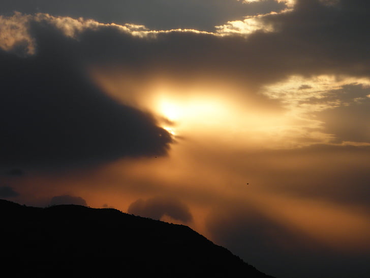 sunset, clouds, mountains, summer