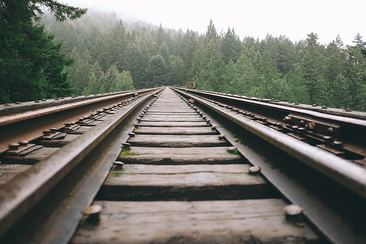 black, rail, way, photo, daytime, train tracks, railroad