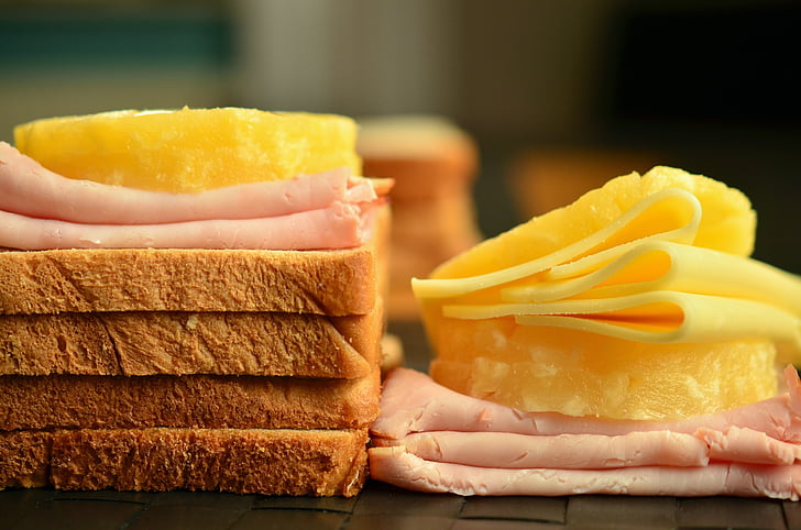 toast, cheese, cheese slices, toast hawaii, hawaii toast, ham, eat