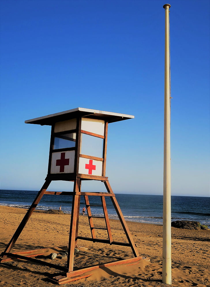 lifeboat station, building, water rescue, red cross, tower, sky, maritime