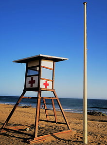 lifeboat station, building, water rescue, red cross, tower, sky, maritime