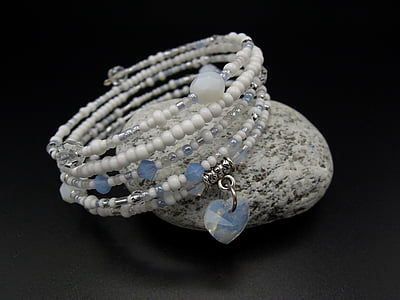 jewelry, bracelet, beads, heart, white, fashion, pendant