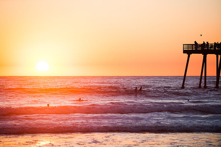 foto, mar, Costa, pôr do sol, modo de exibição, praia, laranja