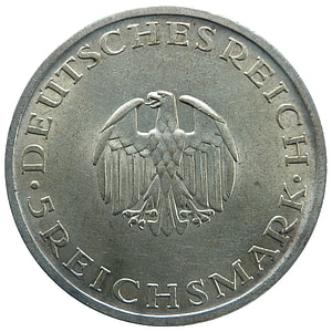 Reichsmark, Lessing, Weimari Vabariik, mündi, raha, numismaatika, valuuta