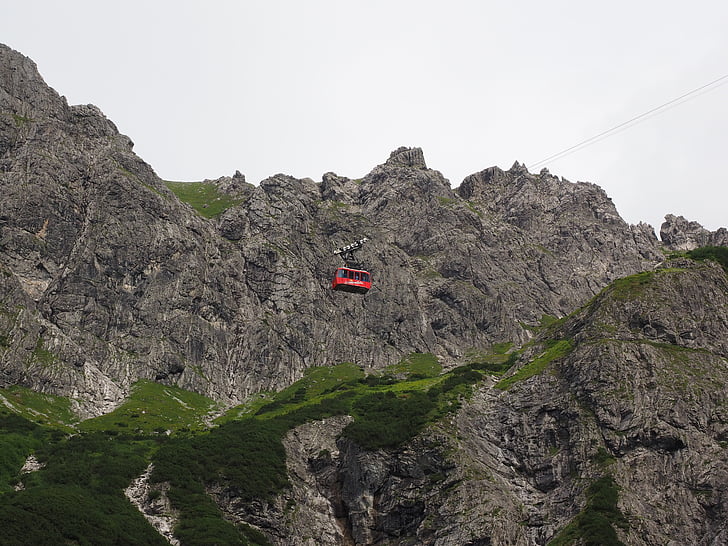 lünerseebahn, coche de cable, góndola, rojo, Brandnertal, Vorarlberg, Austria