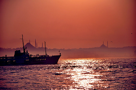 Istanbul, v, Topkapipalatset, naturliga Turkiet, stranden, solnedgång, Marine