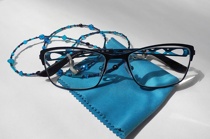 Especificacions, cadena d'ulleres, perles, moda, blau, gra