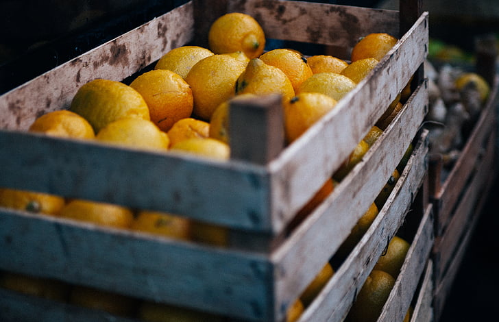 frukter, citron, korg, marknaden, grödor, Orange, producera
