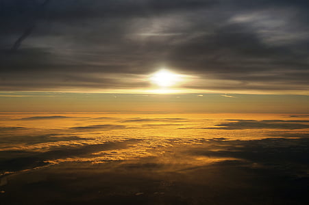스카이, 구름, 태양, 위에서, 수평선, 분위기, 분위기