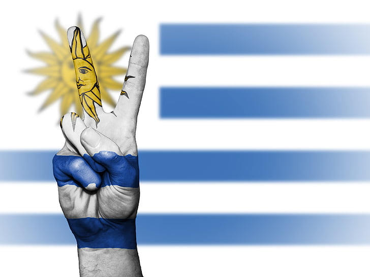 Uruguay, paix, main, nation, arrière-plan, bannière, couleurs