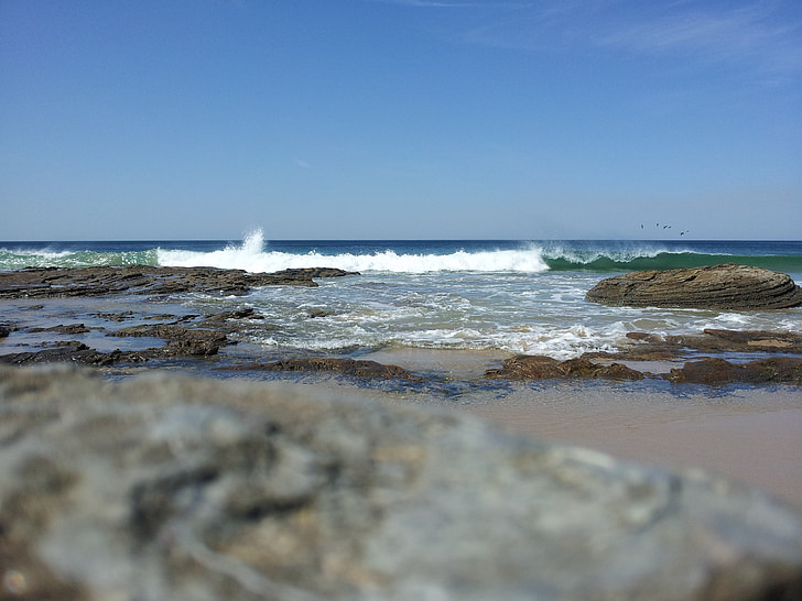 хвиля, океан, пляж, рок, далекі