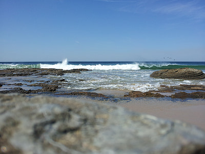 волна, океан, пляж, рок, далекие