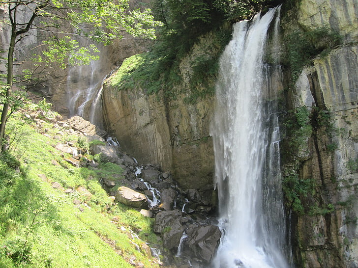 waterfall, switzerland, sunny