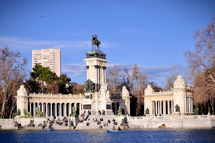 odchod do důchodu, parku, Madrid, rybník, Památník, Evropa