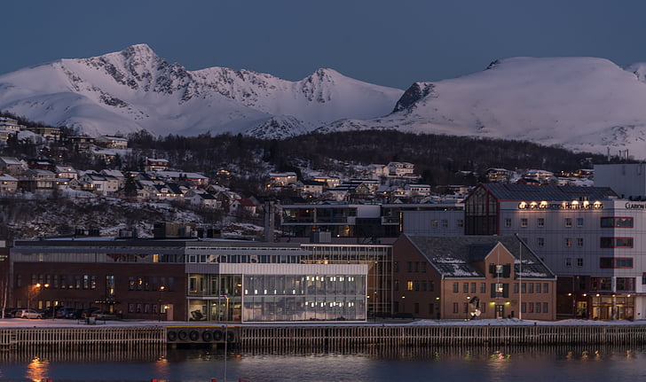 Norvegija, Tromso, Architektūra, tamsus, lauke, dangus, debesys