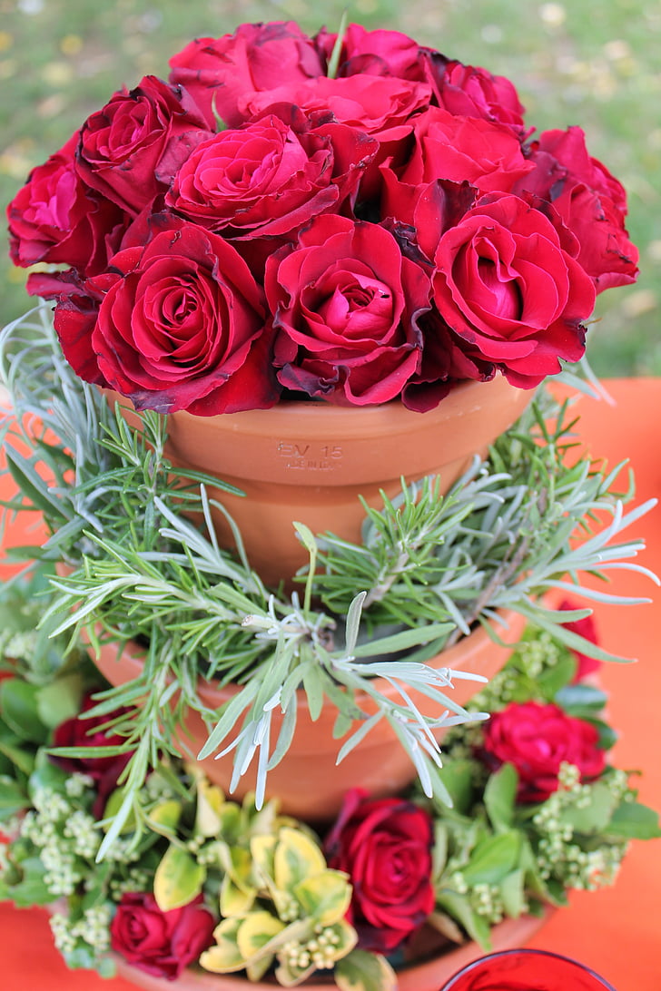 peça central, flors, composicions, RAM, Rosa - flor, flor, vermell
