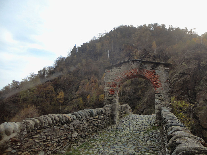 bridge, stone, ancient, stone bridge, river, mountain, arc