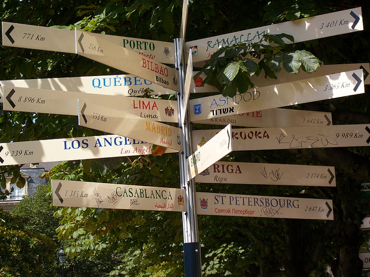 signpost, cities, sign, bordeaux, orientation