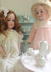 boneka, boneka, teh, antik, masa kanak-kanak, mengumpulkan, feminin
