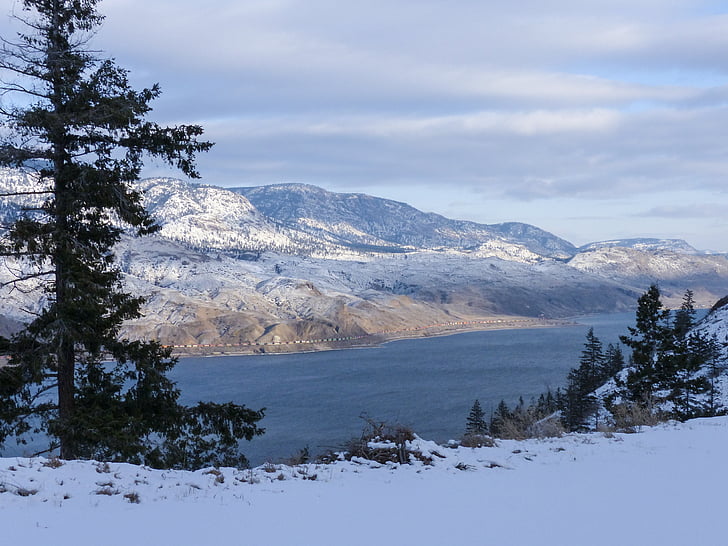 Kamloops jezero, British columbia, Kanada, pozimi, krajine, sneg, hladno