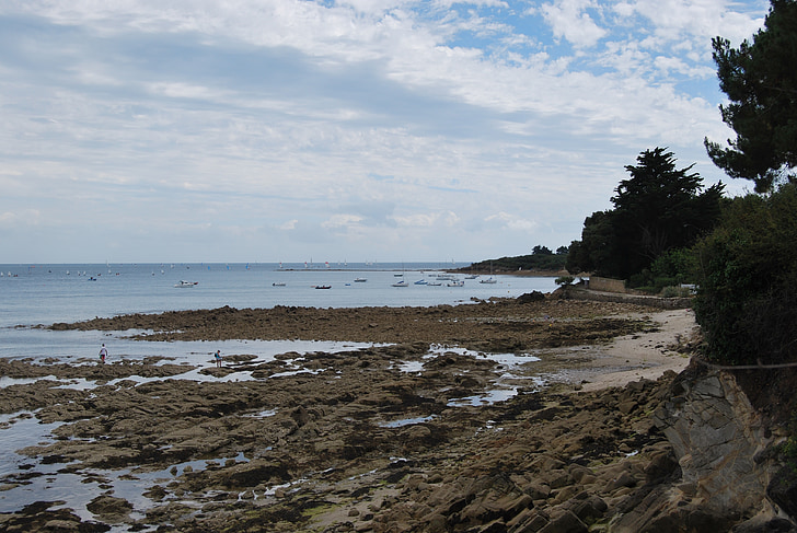 spiaggia, rocce, lato, Brittany, Francia, oceano
